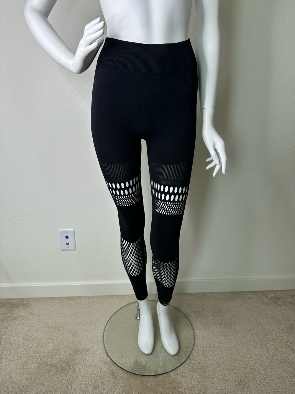 ADIDAS STELLA MCCARTNEY BLACK FISHNET ATHLETIC LEGGINGS SZ S
